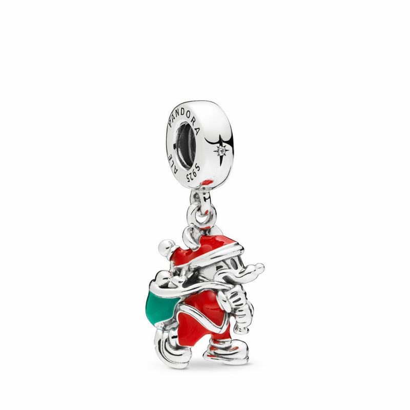 Pandora Disneyr Santa Mickey & Gift Bag Dangle Charm - Sterling Silver/Enamel/Green/Cubic Zirconia -